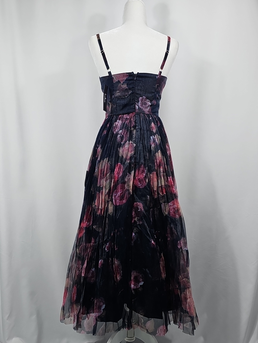 Lulus Floral Tulle Bustier Midi Dress NWT S Pleated Romantic Party Ethereal - Picture 6 of 16